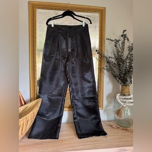 House of Harlow 1960 Black Satin Wide Leg Pants | Chic Tailored Statement NWT